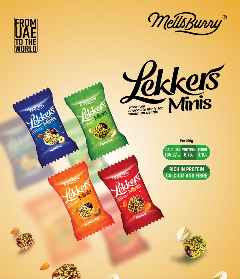 MellsBurry Lekkers Minis Assorted Chocolate Bites Mixed Nuts Premium Chocolate Snack Rich in Protein Calcium & Fibre - 150g - Image 2