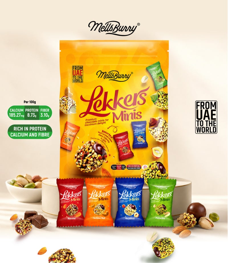 MellsBurry Lekkers Minis Assorted Chocolate Bites Mixed Nuts Premium Chocolate Snack Rich in Protein Calcium & Fibre - 150g - Image 4