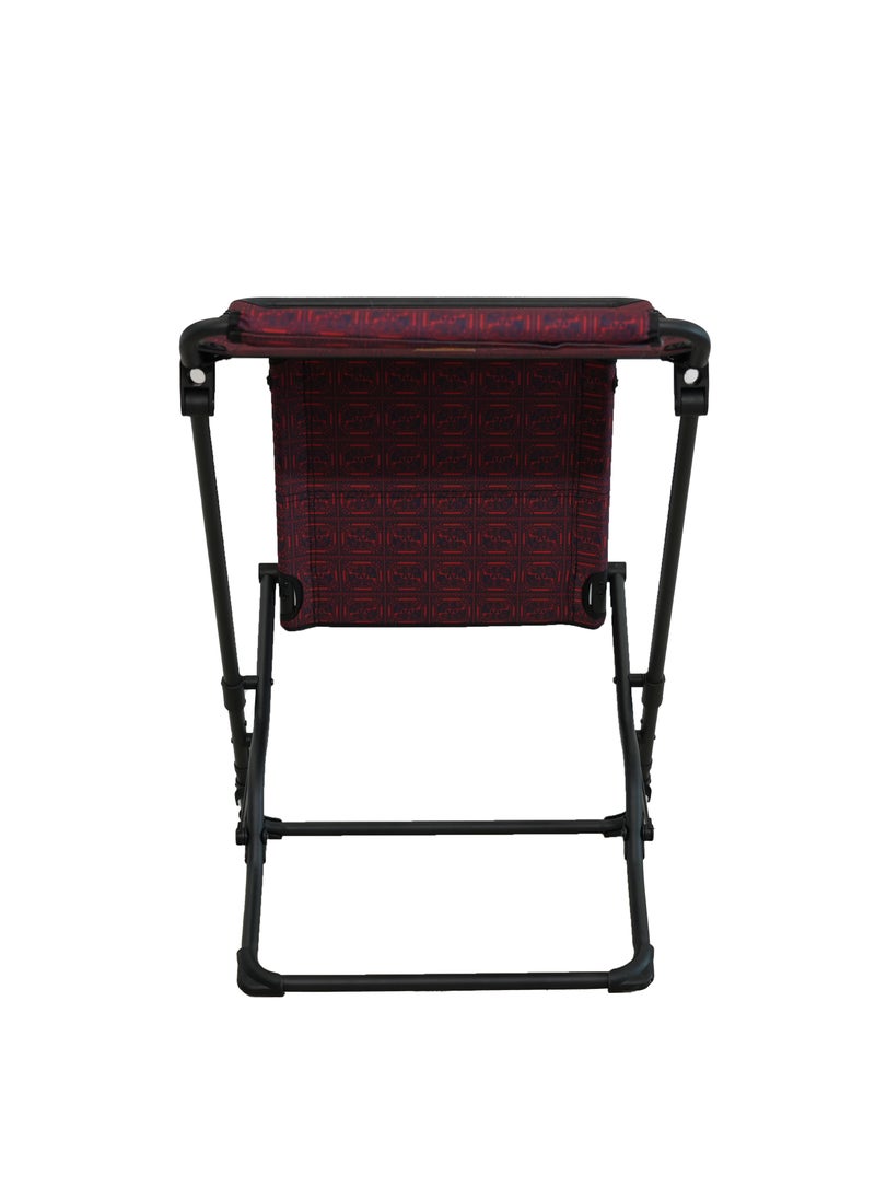 Sadu table chair for camping, portable and multifunctional 2-in-1 design, size 105x55 cm, in red Sadu pattern.