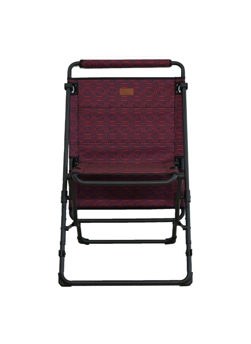 Sadu table chair for camping, portable and multifunctional 2-in-1 design, size 105x55 cm, in red Sadu pattern.