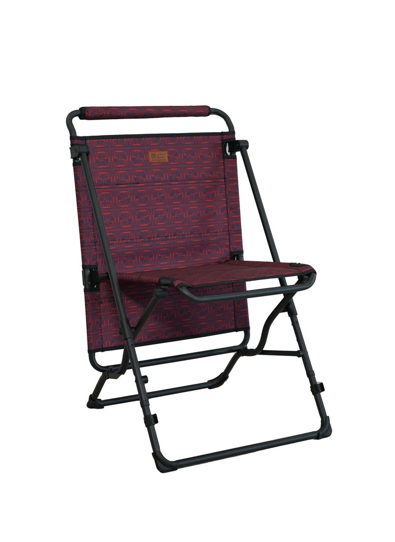 Sadu table chair for camping, portable and multifunctional 2-in-1 design, size 105x55 cm, in red Sadu pattern.