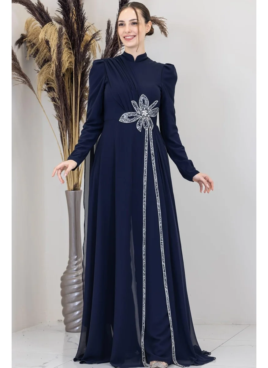 Esilanur Flower Hijab Jumpsuit Navy Blue