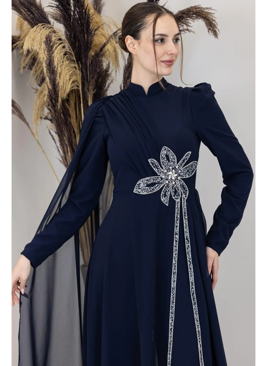 Esilanur Flower Hijab Jumpsuit Navy Blue