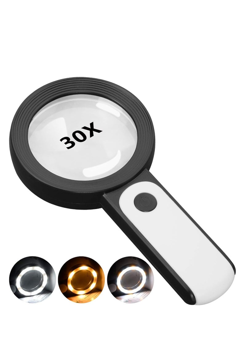 Oasisgalore - Magnifying Glass with Light，30X Handheld Illuminated Magnifier with 18 LED Light for Seniors Reading,Jewelry, Exploring - Image 1