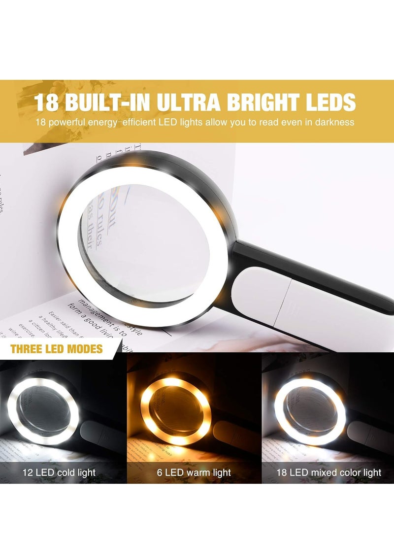 Oasisgalore - Magnifying Glass with Light，30X Handheld Illuminated Magnifier with 18 LED Light for Seniors Reading,Jewelry, Exploring - Image 1