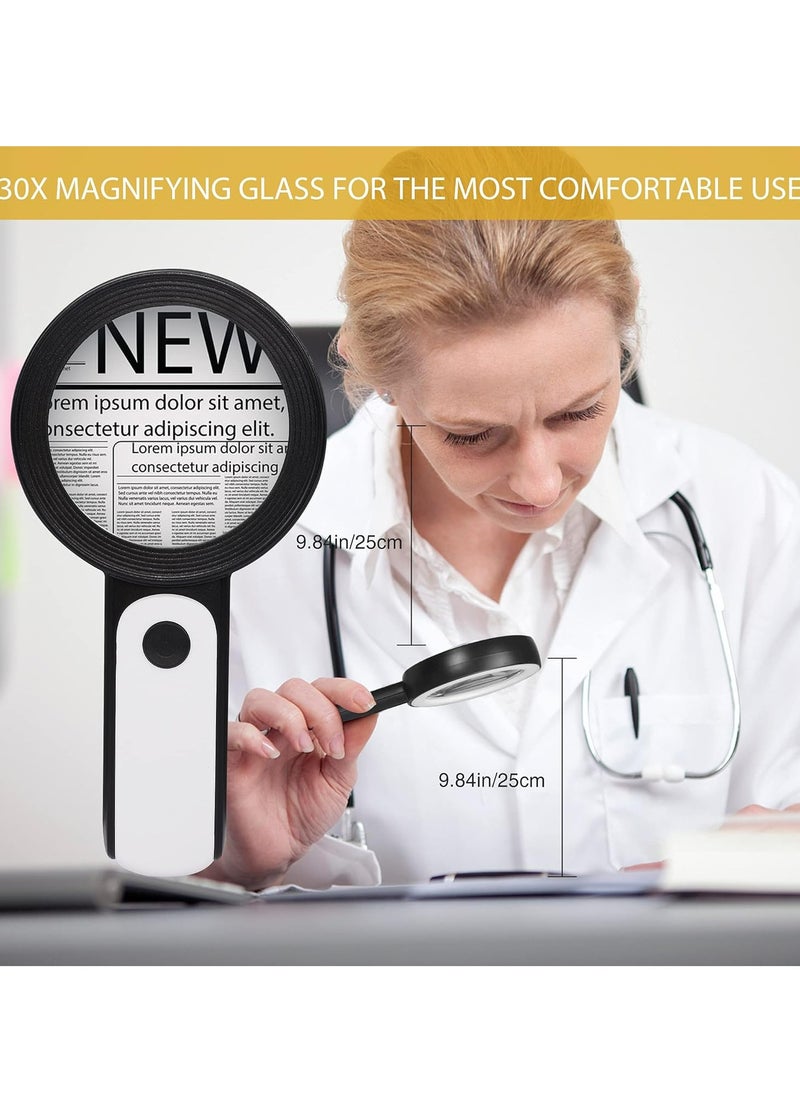 Oasisgalore - Magnifying Glass with Light，30X Handheld Illuminated Magnifier with 18 LED Light for Seniors Reading,Jewelry, Exploring - Image 1
