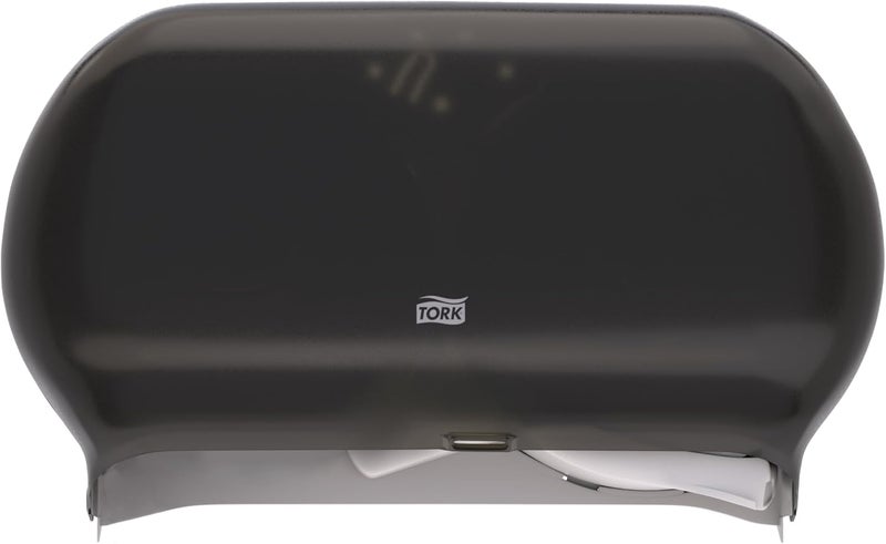 Tork Twin Jumbo Toilet Paper Roll Dispenser Smoke T22, Refill Indicator Window, 56TR - Image 1