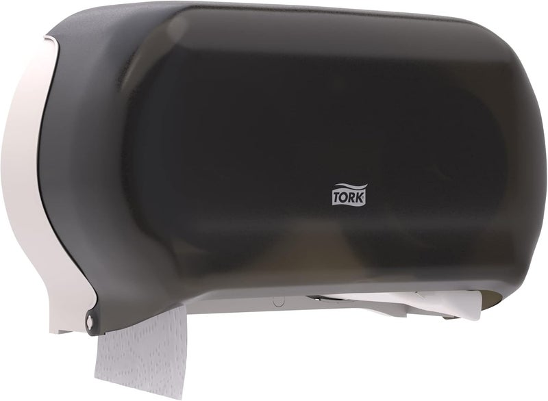 Tork Twin Jumbo Toilet Paper Roll Dispenser Smoke T22, Refill Indicator Window, 56TR - Image 3