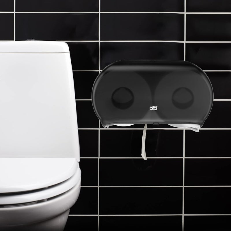 Tork Twin Jumbo Toilet Paper Roll Dispenser Smoke T22, Refill Indicator Window, 56TR - Image 5
