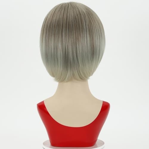 RENERSHOW Short Mixed Brown Highlight Wigs for White Women Shaggy Layered Brunette Pixie Cut Wig with Bangs Synthetic Red Brown with blonde Hair Wig - Image 3