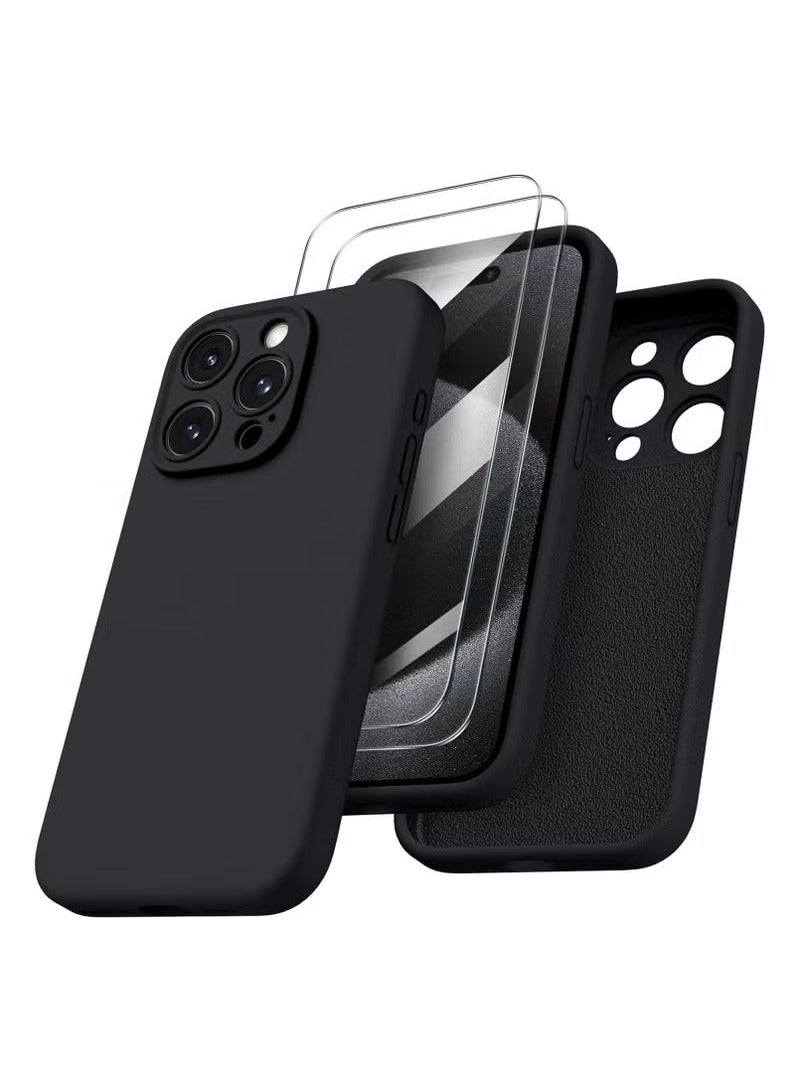 TIGER Shockproof iPhone 15 Pro Max Case (6.7-Inch) – Full Body Waterproof Liquid Silicone Rubber Case with 2 Tempered Glass Screen Protectors, Anti-Scratch, Drop-Resistant, Soft Microfiber Lining, Precise Fit Protective Cover – Black - Image 1