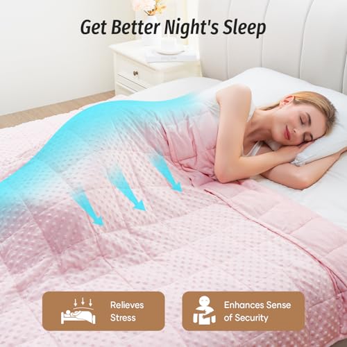 Wemore Minky Dot Weighted Blanket for Adults Queen Size 15 lbs, Soft Cozy Heavy Blanket for Stress Relief and Sleep Promotion, Breathable Blanket for All-Season with Glass Beads, Pink 60 x 80 inches - Image 3