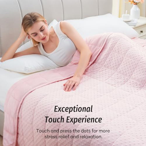 Wemore Minky Dot Weighted Blanket for Adults Queen Size 15 lbs, Soft Cozy Heavy Blanket for Stress Relief and Sleep Promotion, Breathable Blanket for All-Season with Glass Beads, Pink 60 x 80 inches - Image 4