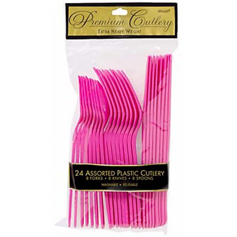 Amscan Assorted Bright Pink Plastic Cutlery (Pack of 24) - Elegant  Durable & Disposable Party Supplies for Every Occasion - Image 3