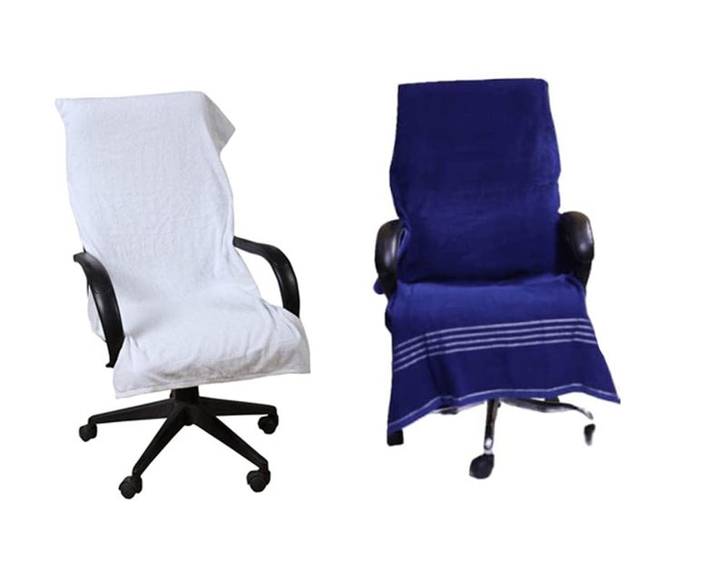 CK CREATION Cotton Solid Luxury Office Chair Towel with Tie Knot 550 GSM Pack of 2 Blue White 36x72 - Image 1