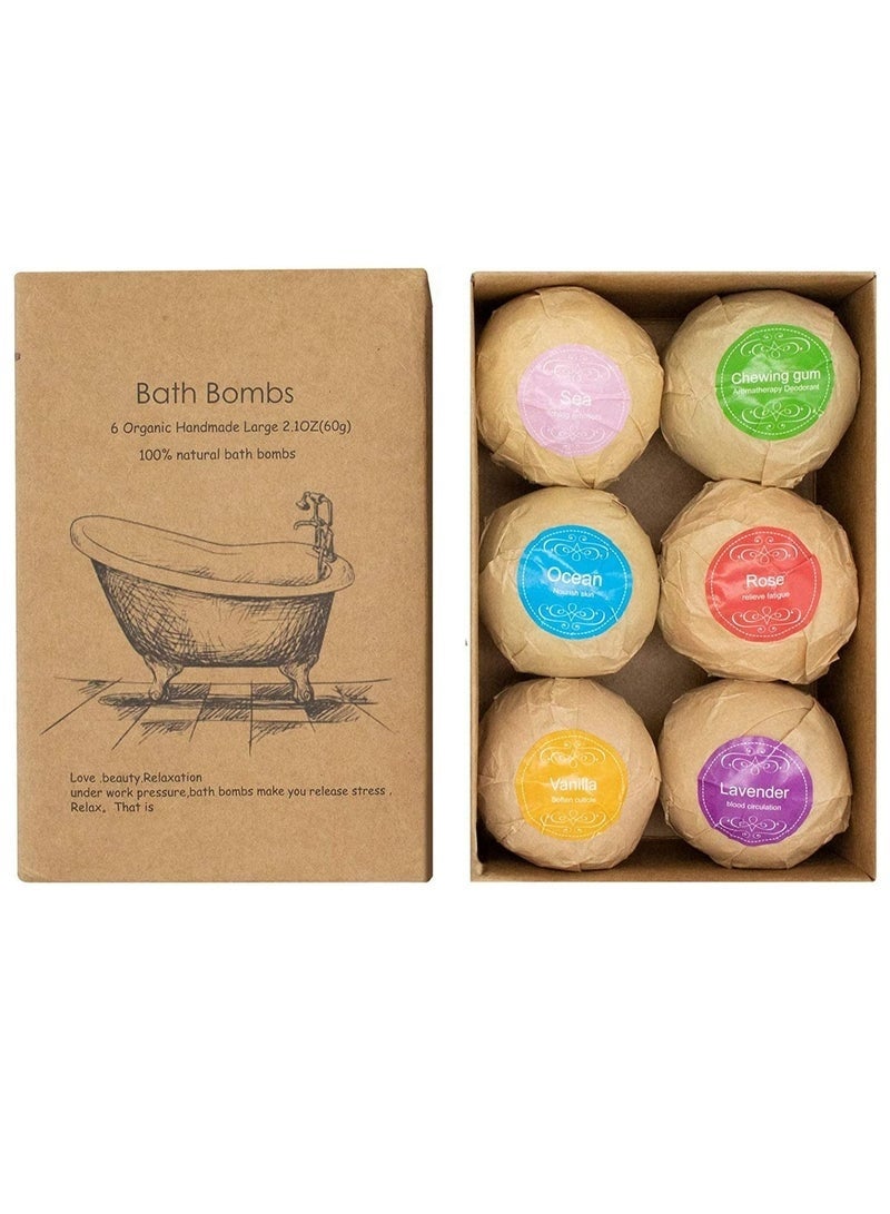 باث بومبز حمام القنابل هدية 6 حزمة حمام القنابل كبيرة العضوية والطبيعية زيت طبيعي اليدوية حمام القنابل طقم هدايا ترطيب الجلد الجاف حمام القنابل - Image 1