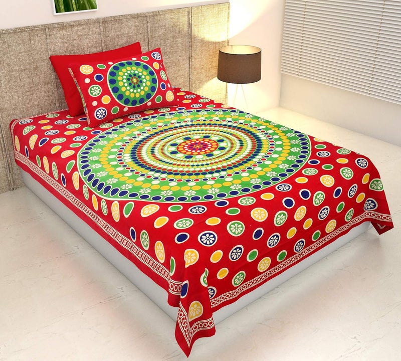 Ubania Collection Rajasthani Jaipuri Traditional Sanganeri Print 144 TC Cotton Single Bedsheet with 1 Pillow Cover Multicolour