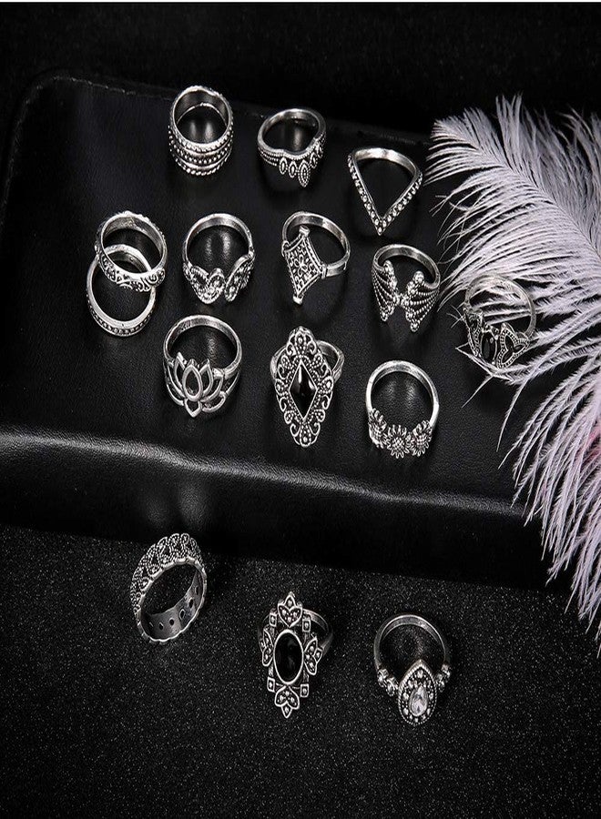 WLL 6-16 PCS Knuckle Stacking Rings for Women,Boho Vintage Sun Moon Finger Rings Stackable Silver Midi Rings Set Multiple Rings Jewelry (E:15 PCS) - Image 5