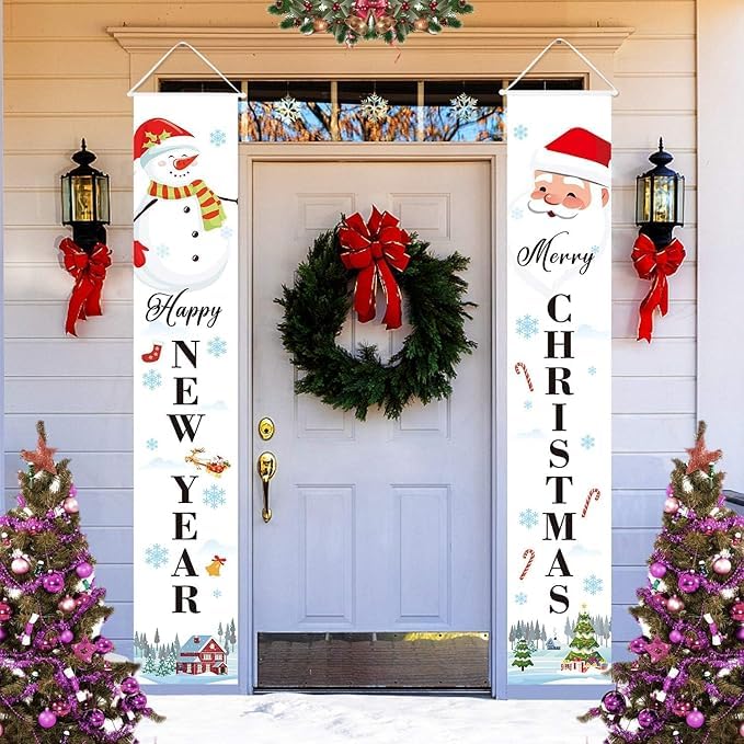 ARS Merry Christmas Banners, Happy New Year Porch Sign for Holiday Decoration - Image 1