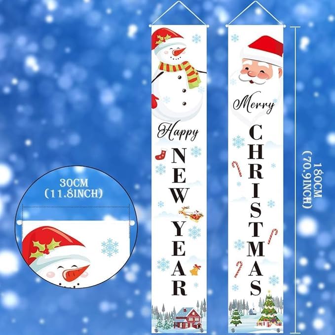 ARS Merry Christmas Banners, Happy New Year Porch Sign for Holiday Decoration - Image 2