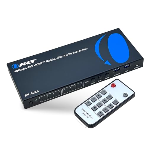 OREI 8K eARC HDMI Matrix Switch 4 X 2, Switcher with Audio Extractor UltraHD Supports Upto 4K @ 120Hz IR EDID HDCP 2.3 - Remote Control (BK-402A) - Image 1