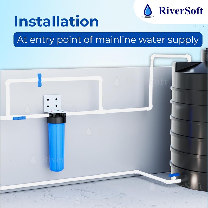 RiverSoft Sediment Filter Assembly ASP20HV5 Spun Cartridge 5 Micron for Filtering Sediments Install in Mainline for 1 HP2 HP Motor 20 inch 5 Micron 1 inch InletOutlet Blue PP - Image 3