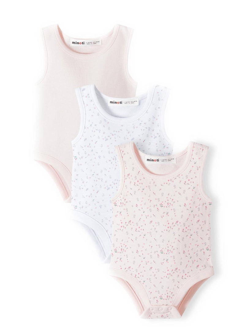مينوتي طقم باديهات بناتي ٣ قطع بدون أكمام ونقشات ناعمة - Image 1
