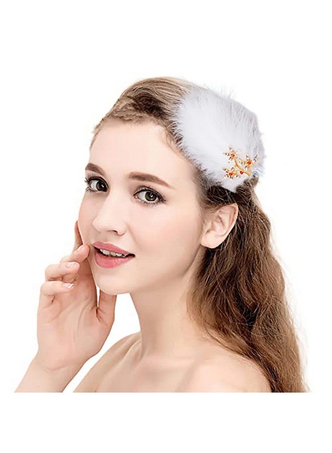 MWOOT 4Pcs Feather Fascinators Hair Clip Handmade Feather Headpiece Branch Shaped Hair Clips With White And Red Diamonds Elegant Barrettes Headpiece For Women Girls Party Hairpins Hair Accessory - Image 1