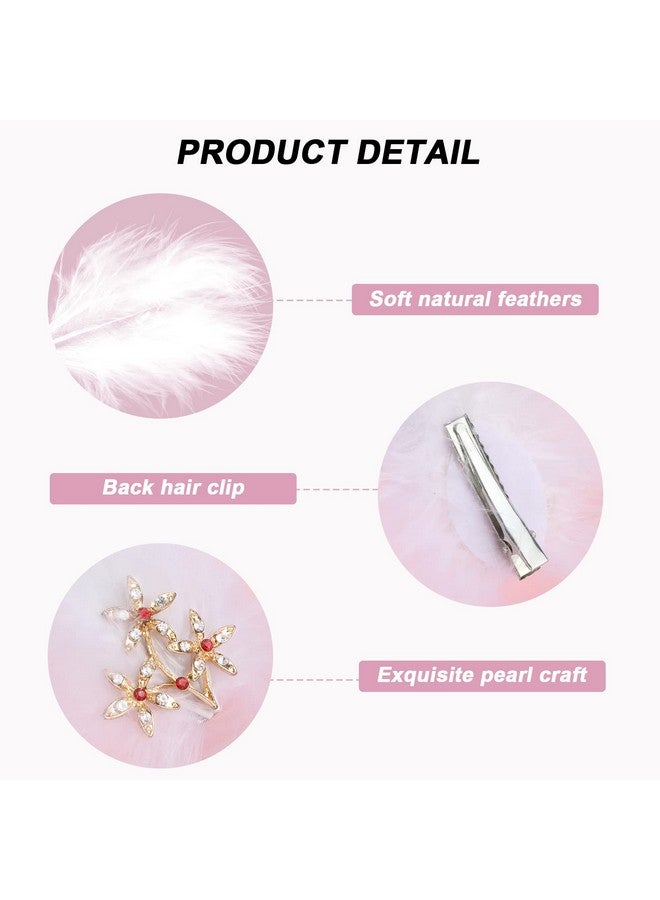 MWOOT 4Pcs Feather Fascinators Hair Clip Handmade Feather Headpiece Branch Shaped Hair Clips With White And Red Diamonds Elegant Barrettes Headpiece For Women Girls Party Hairpins Hair Accessory - Image 3