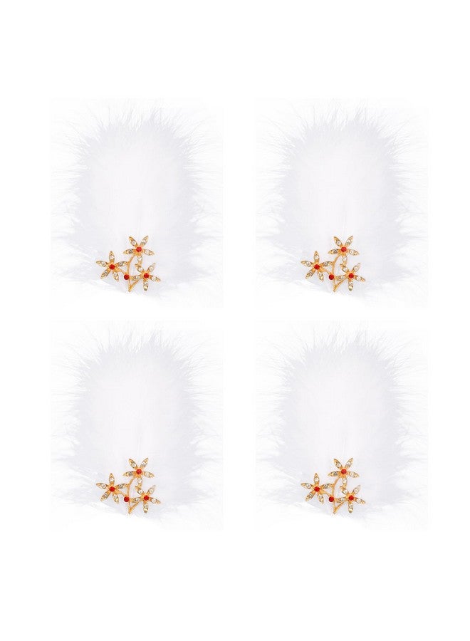 MWOOT 4Pcs Feather Fascinators Hair Clip Handmade Feather Headpiece Branch Shaped Hair Clips With White And Red Diamonds Elegant Barrettes Headpiece For Women Girls Party Hairpins Hair Accessory - Image 2