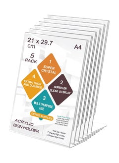 A4 Acrylic Sign Holder, 5pack L-Shape A4 Perspex Display Stand, Clear Poster Menu Holders for Office School Shop Restaurant