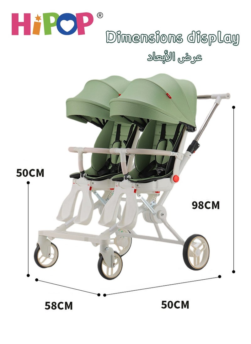 هيبوب - عربة مزدوجة للرضع والأطفال، مقعد دوار، تصميم قوي وسهل الطي، عربة مزدوجة مع لوح قدم ومظلة شمسية - Image 1