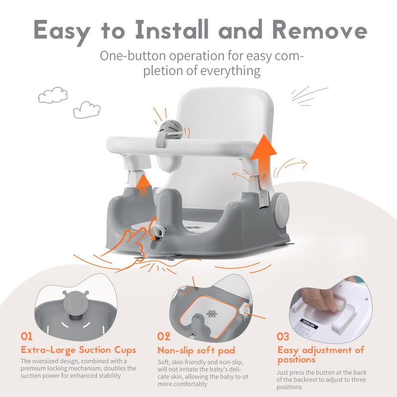 BabyBond Baby Bath Seat with Sitting & Lying 2 Modes, 3-Speed Adjustment, Powerful Suction Cups, Infant Bathtub Chair with Soft and Comfortable Towel, Folding and Hanging - Image 5