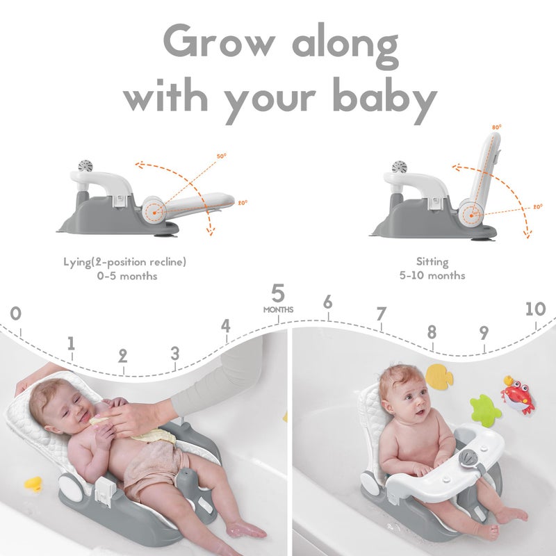 BabyBond Baby Bath Seat with Sitting & Lying 2 Modes, 3-Speed Adjustment, Powerful Suction Cups, Infant Bathtub Chair with Soft and Comfortable Towel, Folding and Hanging - Image 2