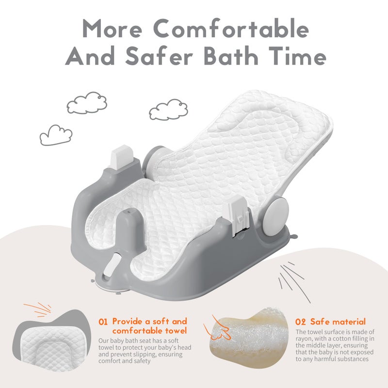 BabyBond Baby Bath Seat with Sitting & Lying 2 Modes, 3-Speed Adjustment, Powerful Suction Cups, Infant Bathtub Chair with Soft and Comfortable Towel, Folding and Hanging - Image 3