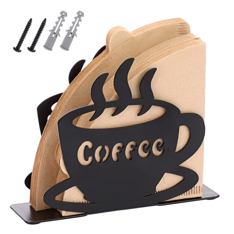ELLDOO Coffee Filter Holder, Metal Wall Mounted Cone Coffee Filter Storage, Pour Over Coffee Filter Stand Coffee Paper Dispenser Rack for Cafe Kitchen Office, Art Decor Coffee Station Accessories - Image 1
