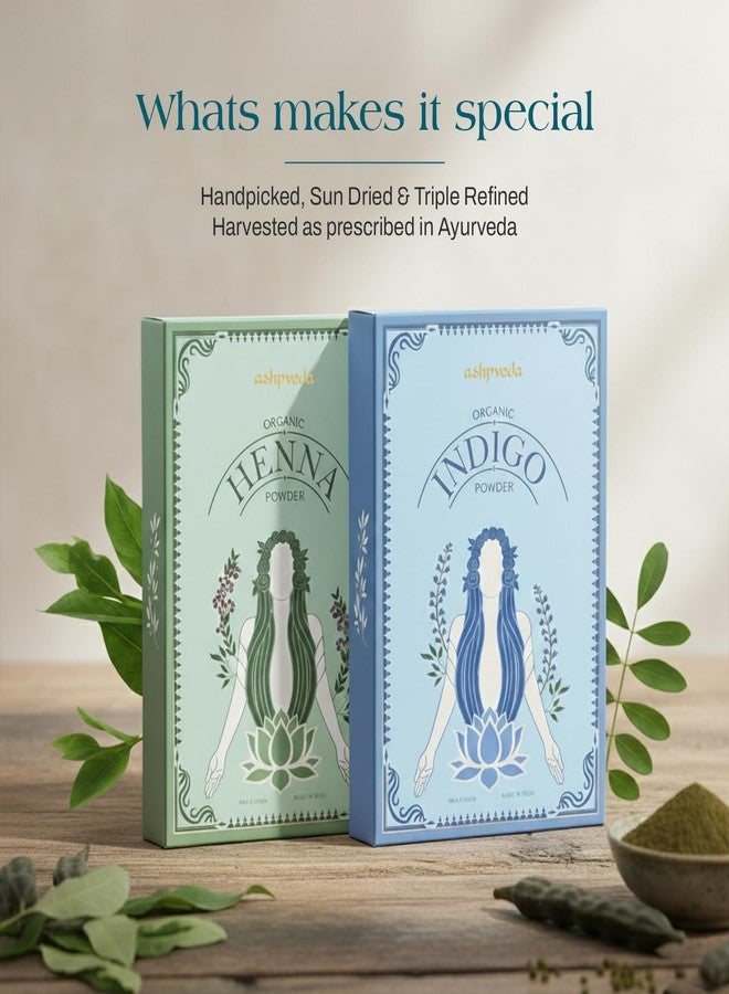 Ashpveda Organic Hair Color Henna & Indigo Powder Combo | 100% Organic Plant-Based, Sun Dried, Triple Refined | Natural Grey Hair Coverage | Premium Hair Color for Women and Men (100gm +100gm) - Image 3