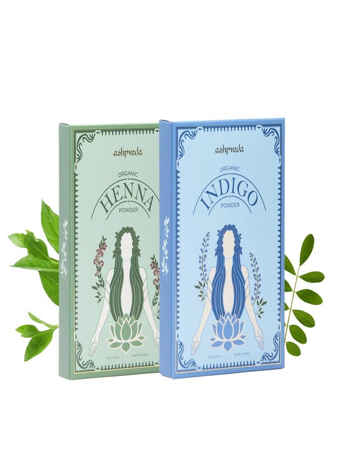 Ashpveda Organic Hair Color Henna & Indigo Powder Combo | 100% Organic Plant-Based, Sun Dried, Triple Refined | Natural Grey Hair Coverage | Premium Hair Color for Women and Men (100gm +100gm) - Image 1