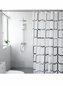 Excefore Bathroom Shower Curtain, Black and White Plaid Plastic Shower Curtain for Bathroom Decor, Waterproof Transparent Shower Curtain Hook Set, Modern Bathroom Curtain 71" x 71"  - Image 4