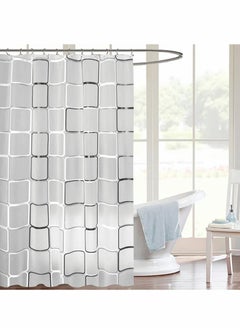 Excefore Bathroom Shower Curtain, Black and White Plaid Plastic Shower Curtain for Bathroom Decor, Waterproof Transparent Shower Curtain Hook Set, Modern Bathroom Curtain 71" x 71"  - Image 2