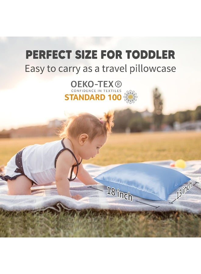 OLESILK 100 Mulberry Silk Toddler Pillowcase for Hair and Skin Both Sides 19 Momme Pure Natural Silk Travel Pillow Cases with Hidden Zipper 13x 18 Light Blue - Image 5
