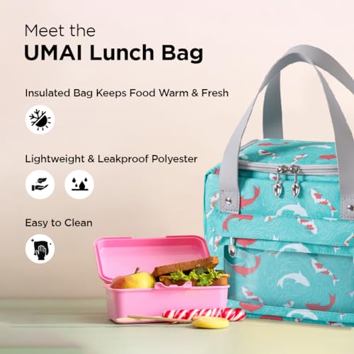 UMAI Insulated Lunch/Tiffin/Storage Bag for Kids, Women & Men | Ideal Tote Bag for Office/School/Outdoor Activities-Lightweight, Durable Handle, Front Pocket for Napkins, Cutlery (Green) - Image 3