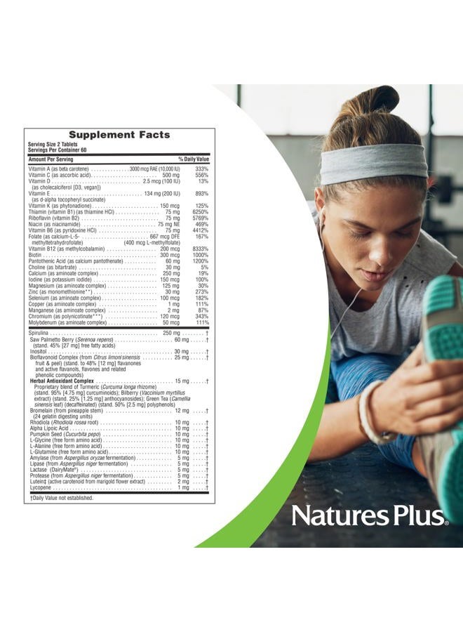 Nature's Plus ناتشرز بلس مصدر الحياة للرجال - 120 قرص، عبوة من 2 - مكمل متعدد الفيتامينات والمعادن خالي من الحديد - مع ساو بالميتو، لايكوبين ولوتين - خالي من الجلوتين، نباتي - 120 حصة إجمالية - Image 4