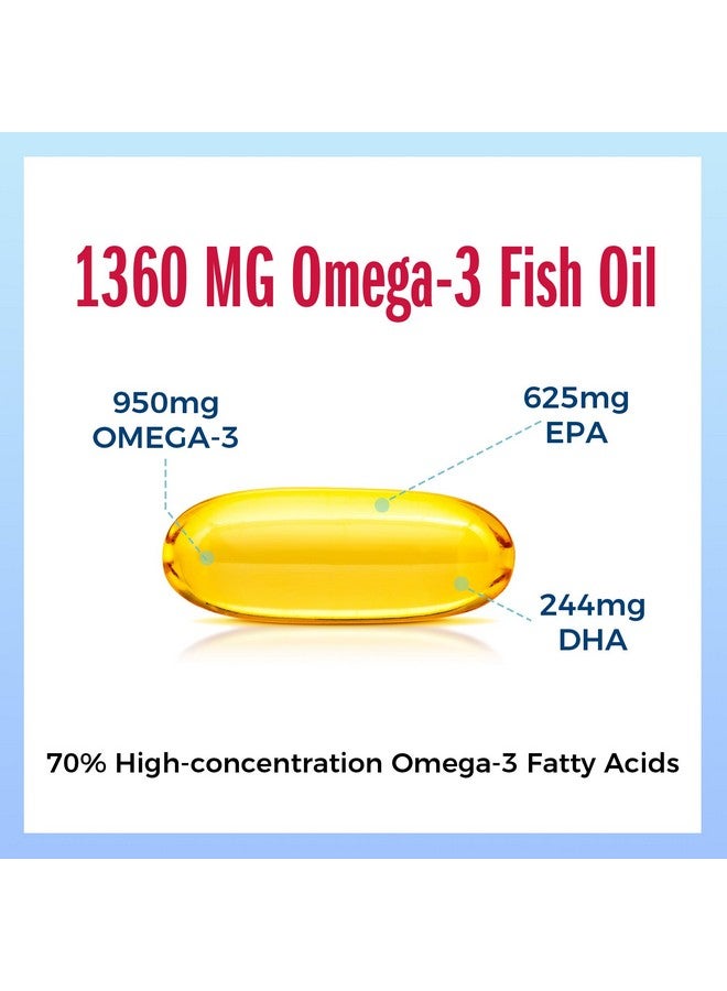 Vitamin World Triple Strength Omega 3 Fish Oil 1360 mg Supplement, 950 mg Active Omega-3 Fatty Acids with EPA & DHA, Supports Heart, Brain & Joint Health, Gluten Free, 180 Softgels, 6 Months Supply - Image 3