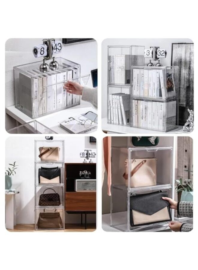 صناديق تخزين بلاستيكية شفافة قابلة للتكديس مع غطاء مغناطيسي، وحافظات عرض مستحضرات تجميل كتب مقاومة للغبار، وصندوق عرض مقتنيات شخصيات كبيرة، وصندوق أحذية، ومنظم حماية شفاف - Image 5