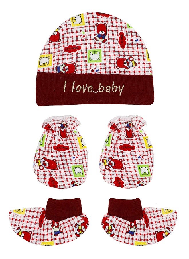 Fancy Walas Presents New-Born Baby Cap and Mittens Booties Combo Set for Baby Girls and Boys Gift Set (Pack of 4 Pcs) - Image 5