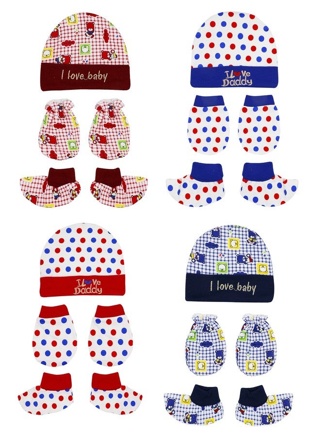 Fancy Walas Presents New-Born Baby Cap and Mittens Booties Combo Set for Baby Girls and Boys Gift Set (Pack of 4 Pcs) - Image 1