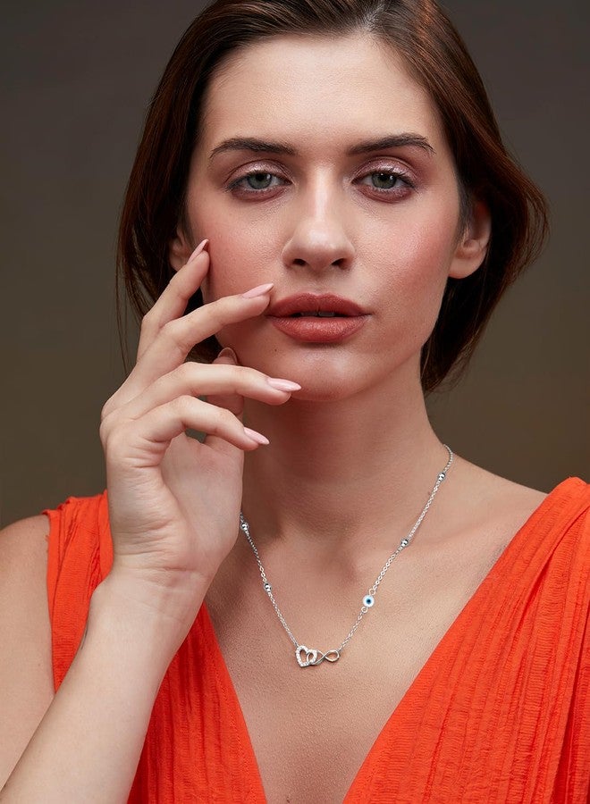 MINUTIAE Womens Silver-Plated Stones-Studded Pendant Necklace With Chain MNT0429RD_S - Image 4