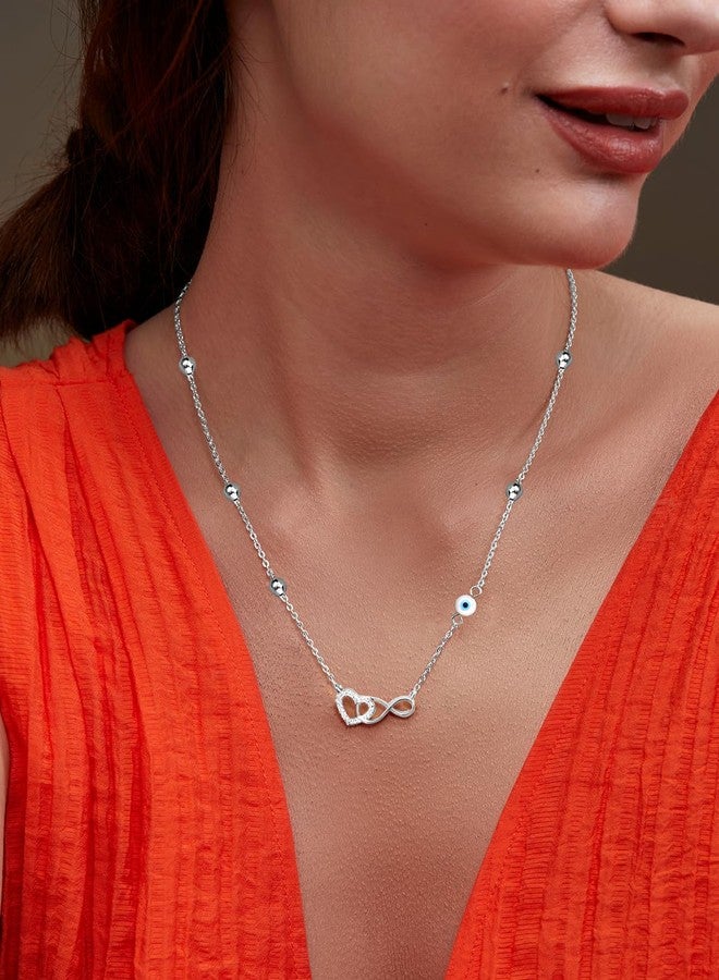 MINUTIAE Womens Silver-Plated Stones-Studded Pendant Necklace With Chain MNT0429RD_S - Image 2