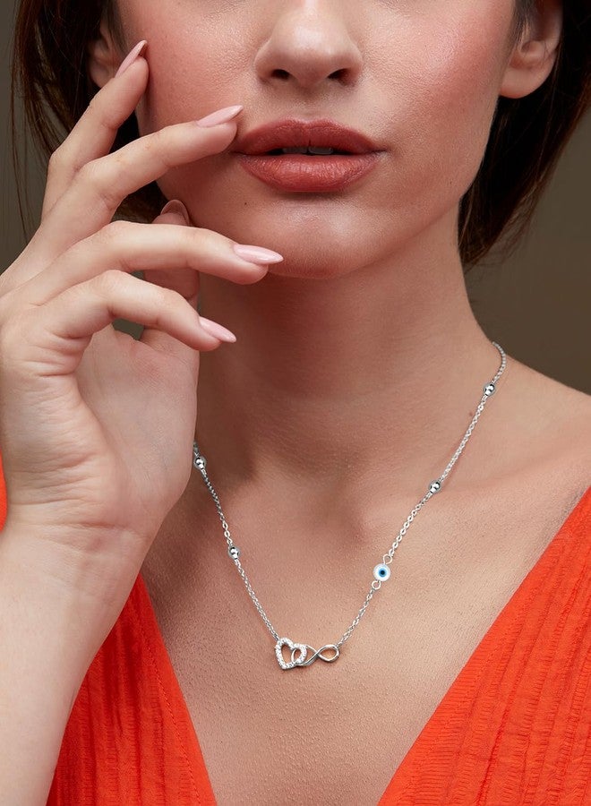 MINUTIAE Womens Silver-Plated Stones-Studded Pendant Necklace With Chain MNT0429RD_S - Image 3